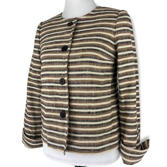 Talbots Women's NWT Brown Striped Jackie‎ Fit Linen Button Down Blazer 4/C35 - Picture 3 of 9